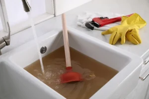 plumbing fixtures backing up with wastewater